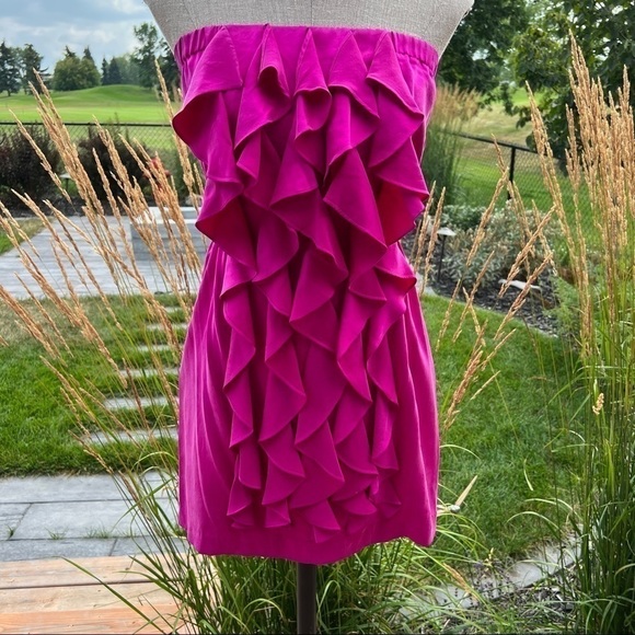 Cynthia Vincent Silk Strapless Ruffle Mini Dress Size 6 - Picture 2 of 15